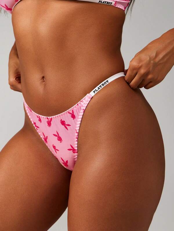 missguided Missguided x Playboy Triangle Thong Panties With Bunny Print