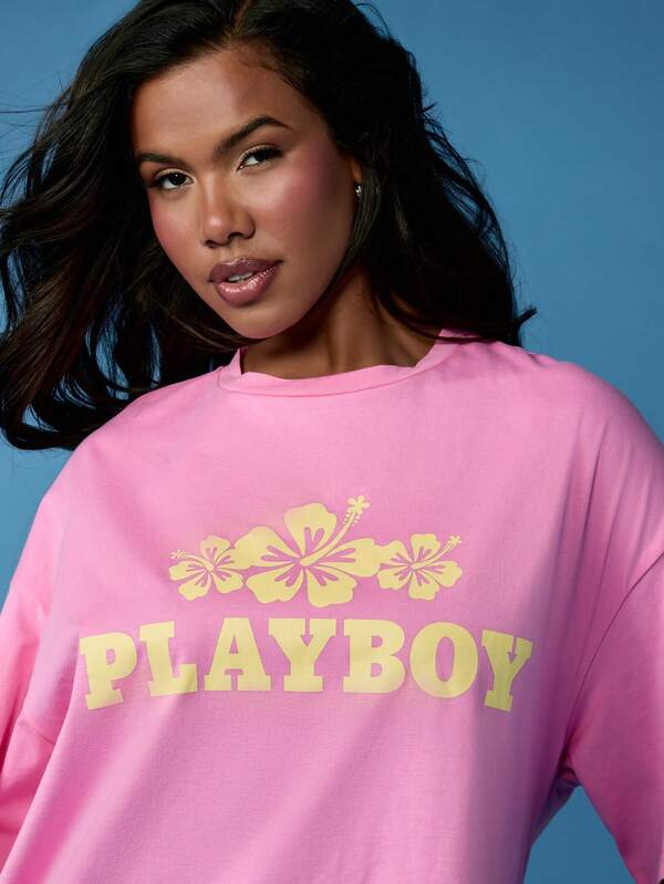 Missguided Missguided X Playboy Tropical Hibiscus Floral Crop T-Shirt