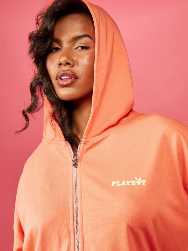 Missguided Missguided X Playboy Ultimate Comfort Full Zip Hooded Sweatshirt With Bunny Logo