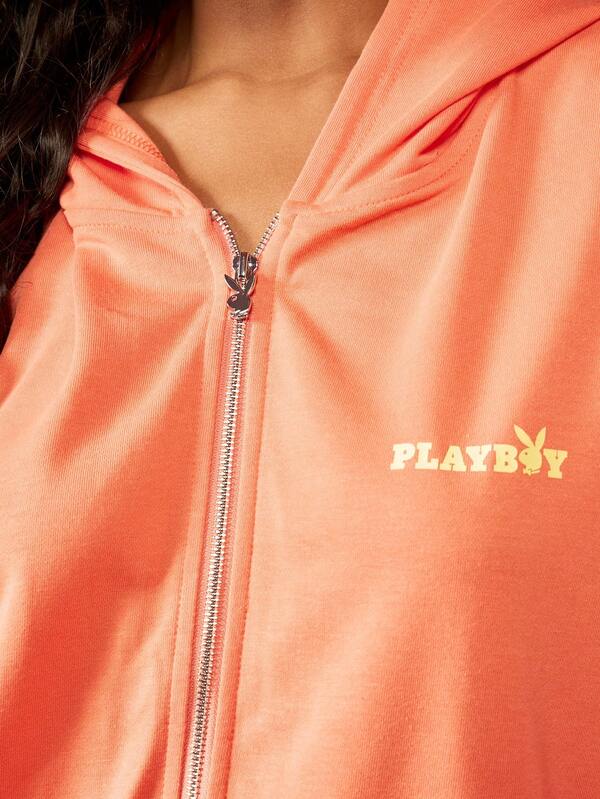 Missguided Missguided X Playboy Ultimate Comfort Full Zip Hooded Sweatshirt With Bunny Logo