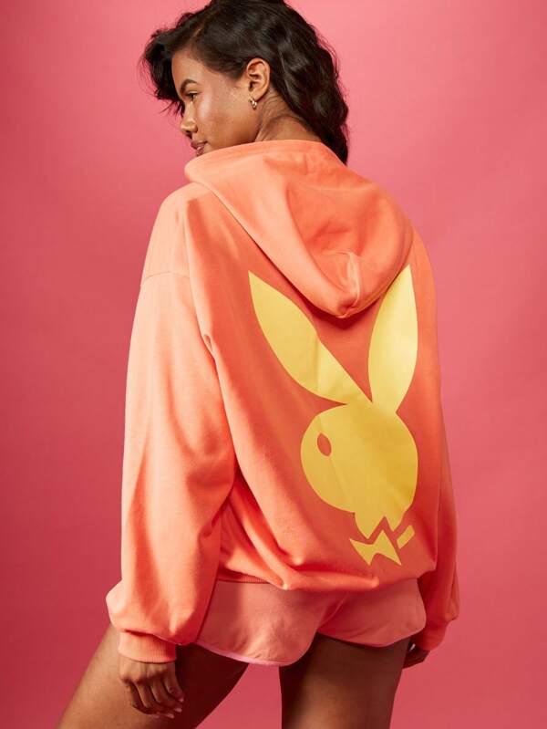missguided Missguided x Playboy Ultimate Comfort Full Zip Hooded Sweatshirt With Bunny Logo