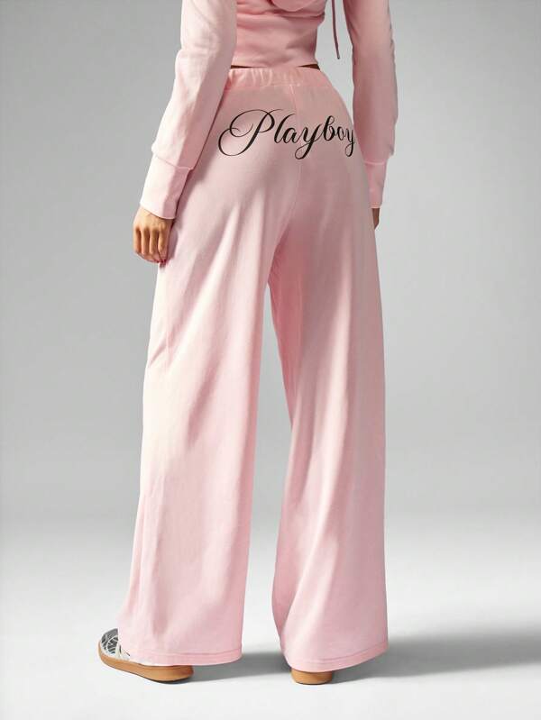 Missguided Missguided X Playboy Ultra Comfortable Wide Leg Women Sweatpants With Side Pockets