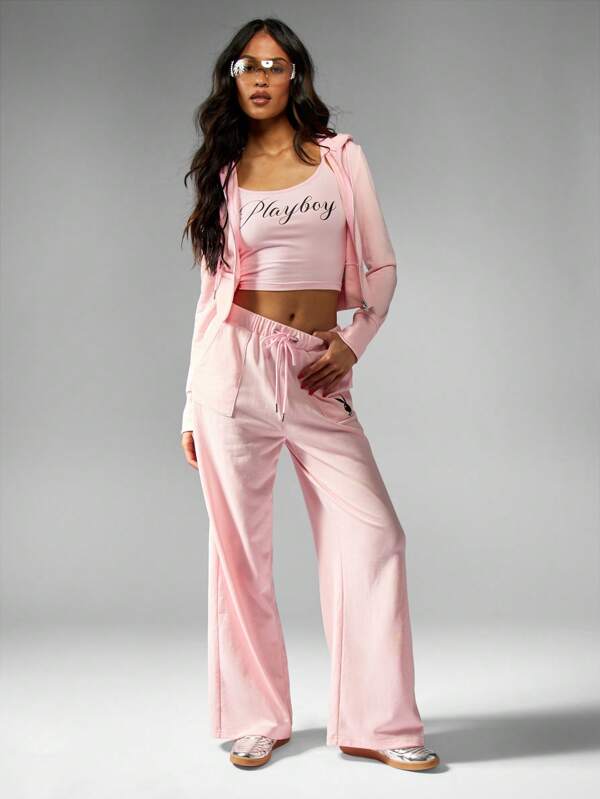 Missguided Missguided X Playboy Ultra Comfortable Wide Leg Women Sweatpants With Side Pockets
