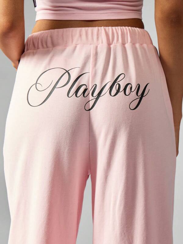 Missguided Missguided X Playboy Ultra Comfortable Wide Leg Women Sweatpants With Side Pockets