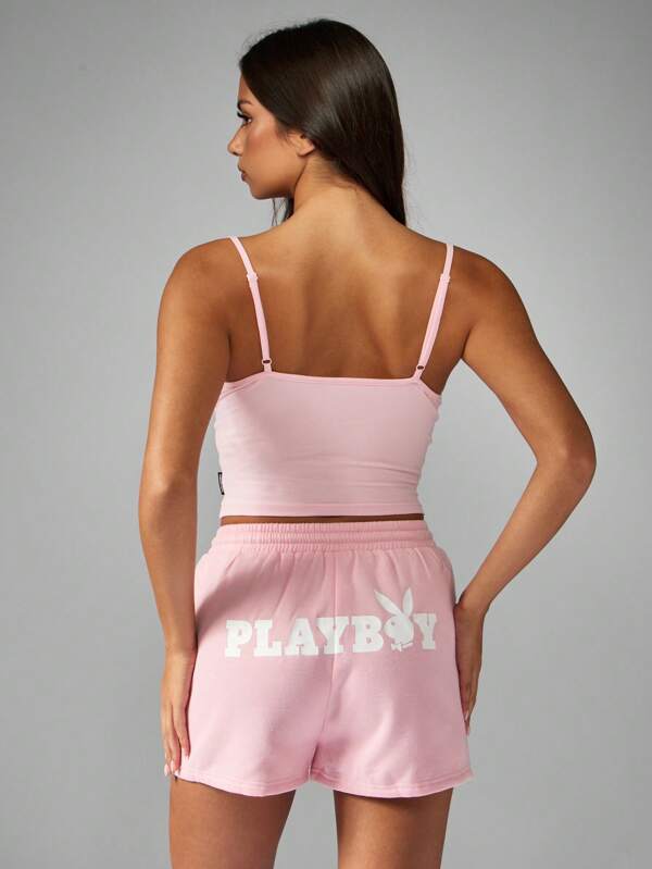 Missguided Missguided X Playboy V Neck Cami Crop Top With Bunny Logo