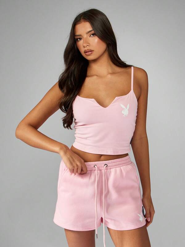 Missguided Missguided X Playboy V Neck Cami Crop Top With Bunny Logo