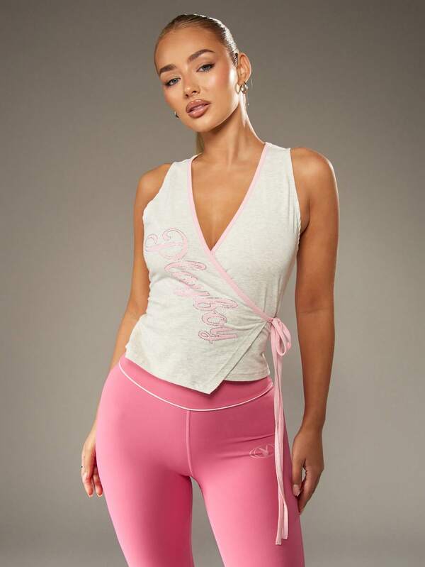 missguided Missguided x Playboy V-Neck Wrap Tank With Rhinestone Text