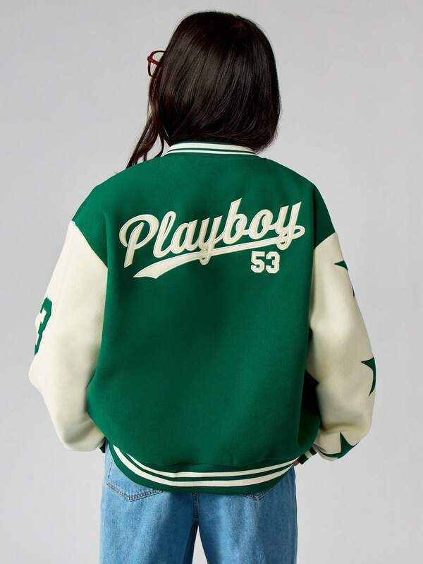 Missguided Missguided X Playboy Varsity Bomber Jacket With Contrasting Sleeves And Ribbed Trim