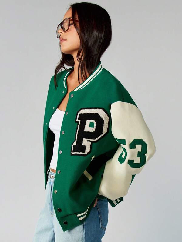 Missguided Missguided X Playboy Varsity Bomber Jacket With Contrasting Sleeves And Ribbed Trim