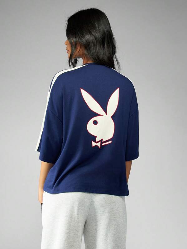Missguided Missguided X Playboy Varsity Branded Logo Oversized T-Shirt