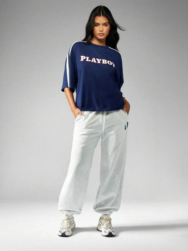 Missguided Missguided X Playboy Varsity Branded Logo Oversized T-Shirt