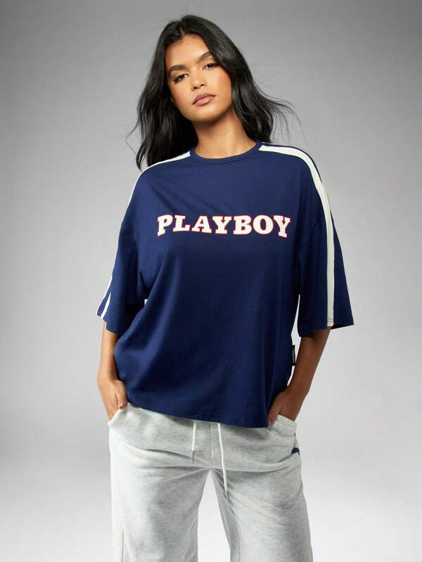 missguided Missguided x Playboy Varsity Branded Logo Oversized T-Shirt
