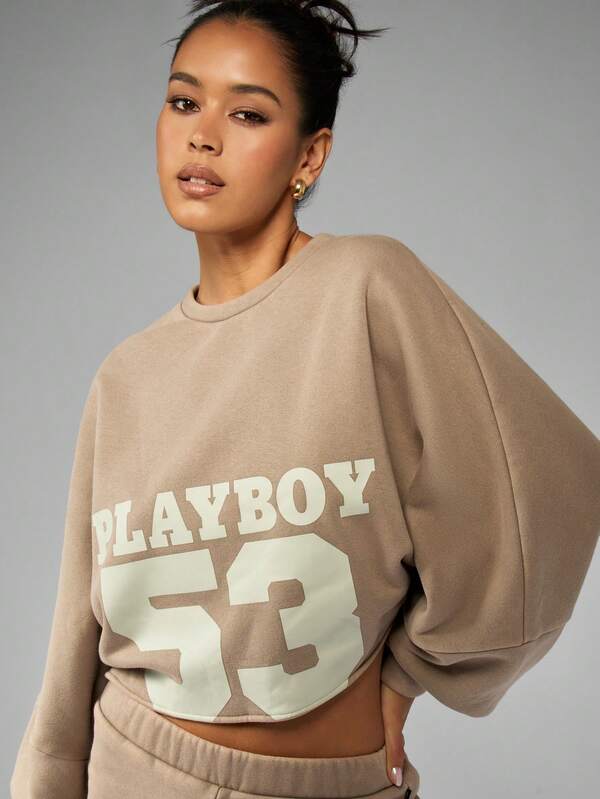 Missguided Missguided X Playboy Varsity Crop Sweatshirt With Oversized Sleeves