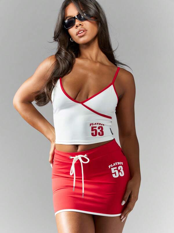 Missguided Missguided X Playboy Varsity Cross Front Cami Crop Top