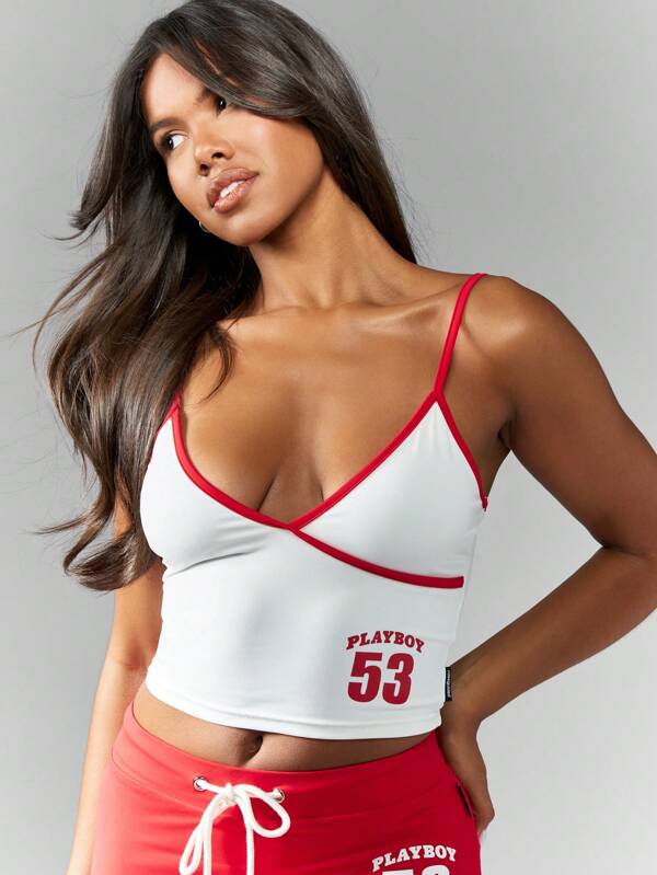 missguided Missguided x Playboy Varsity Cross Front Cami Crop Top