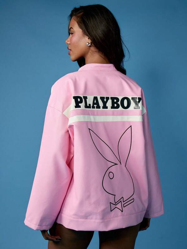Missguided Missguided X Playboy Varsity Inspired Streetwear Fashion Bomber Jacket With Stripes
