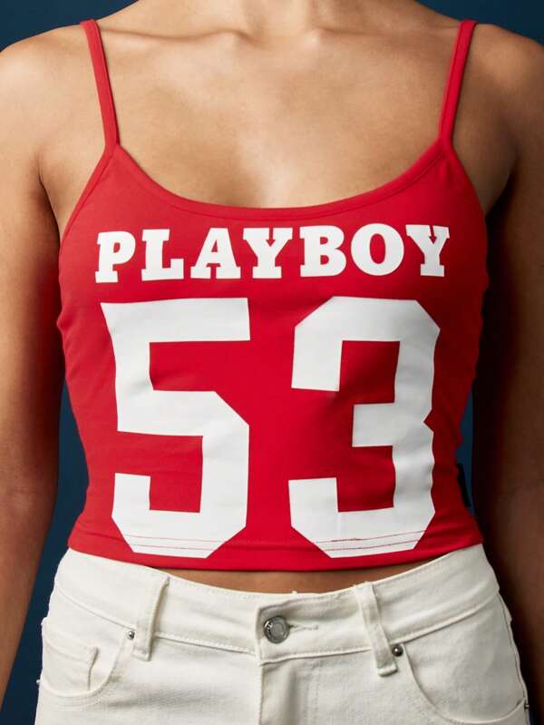 missguided Missguided x Playboy Varsity Number Crop Cami Top With Graphic Print