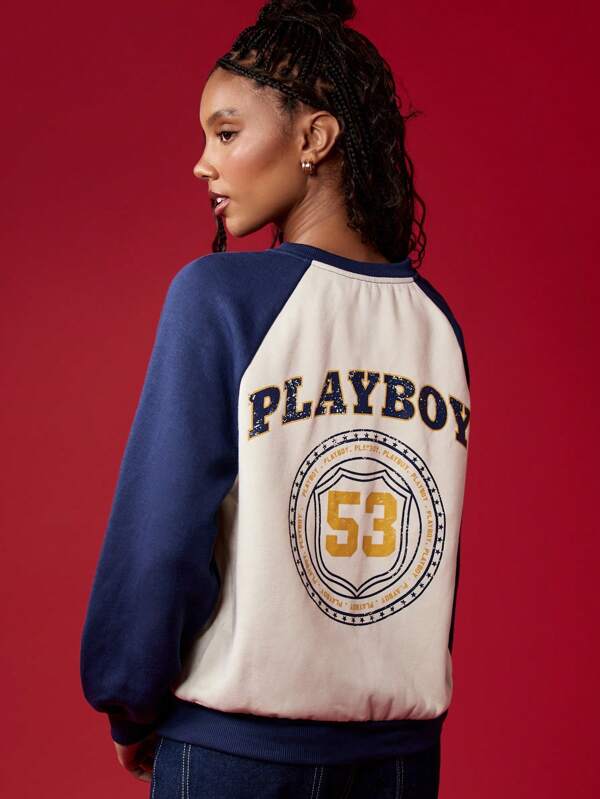 missguided Missguided x Playboy Varsity Sweatshirt With Retro Shield Logo