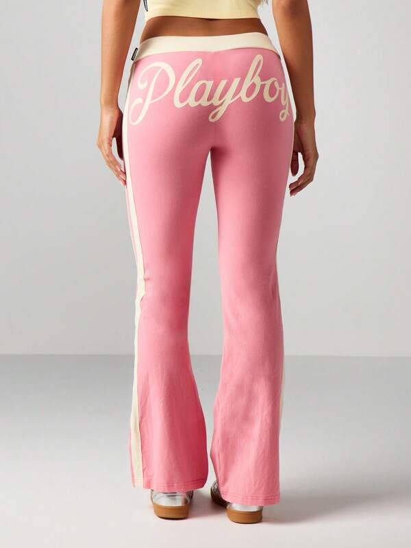 missguided Missguided x Playboy Velour Flare Pants With Contrast Trim