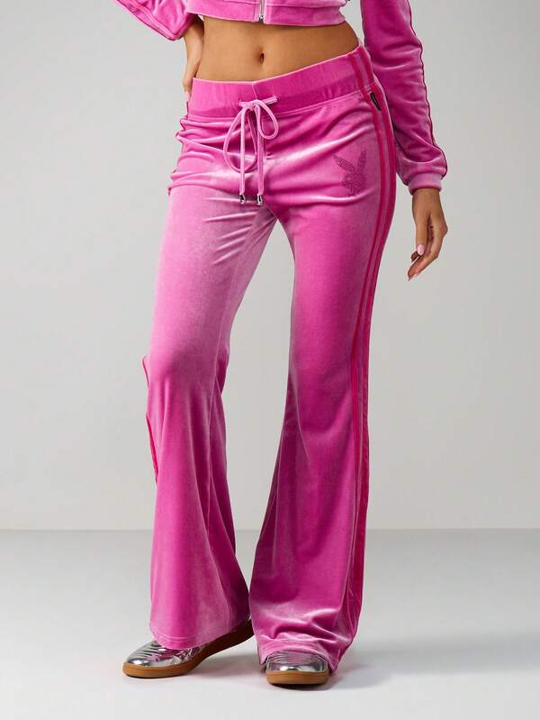 Missguided Missguided X Playboy Velour Fold Over Waistband Flare Pants