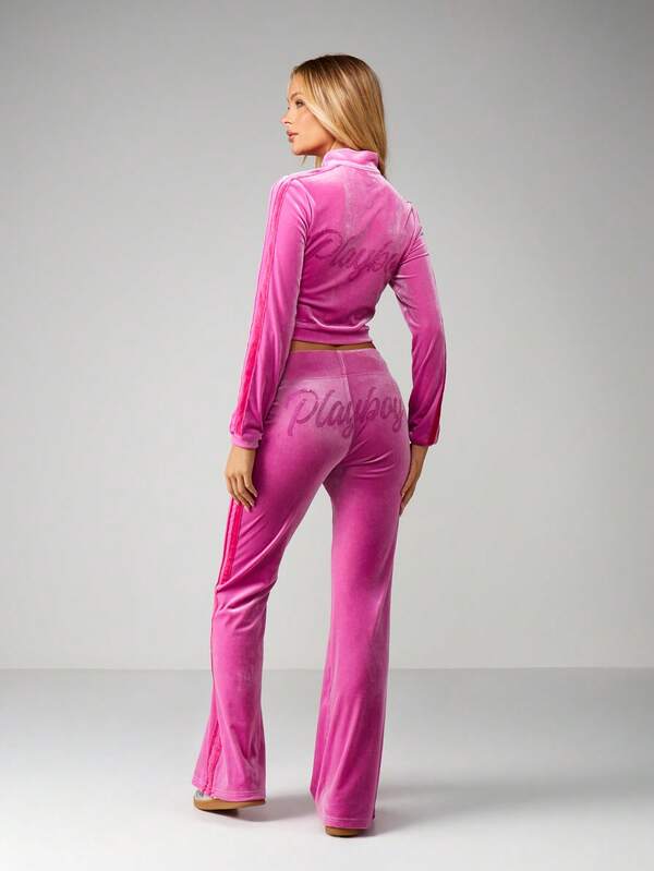 Missguided Missguided X Playboy Velour Fold Over Waistband Flare Pants