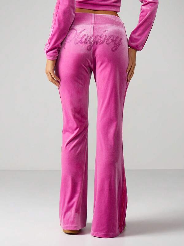 missguided Missguided x Playboy Velour Fold Over Waistband Flare Pants
