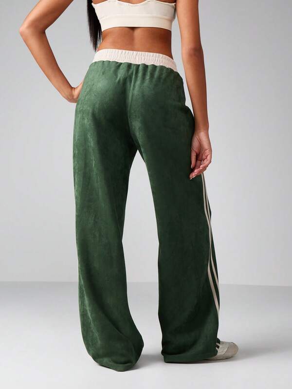 Missguided Missguided X Playboy Velour Wide Leg Pants With Side Stripes