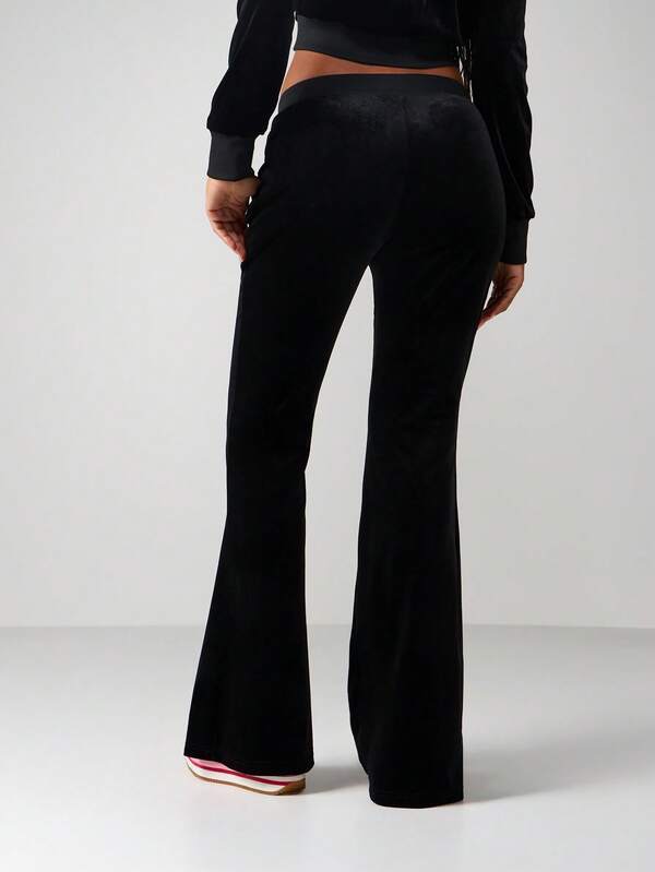 Missguided Missguided X Playboy Velvet Flare Joggers With Rhinestone Logo