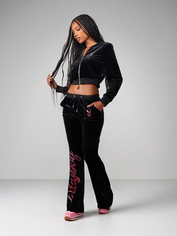 Missguided Missguided X Playboy Velvet Full-Zip Hoodie With Rhinestone Details