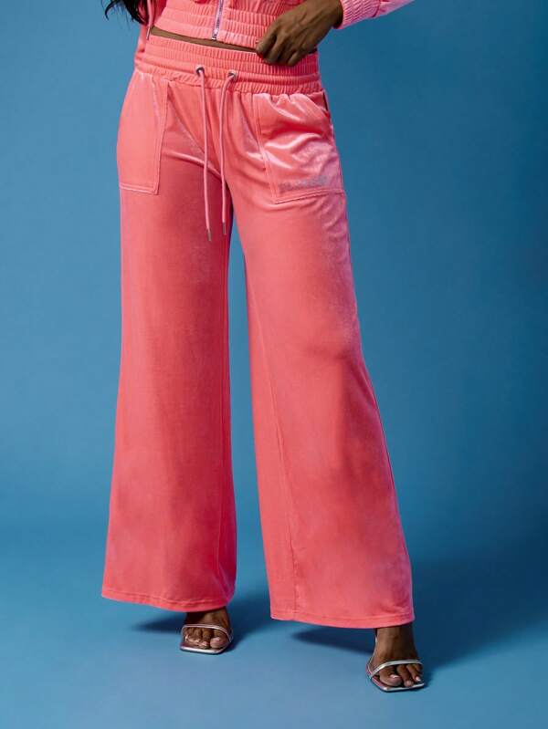 missguided Missguided x Playboy Velvet Wide Leg Drawstring Rhinestone Logo Sweatpants