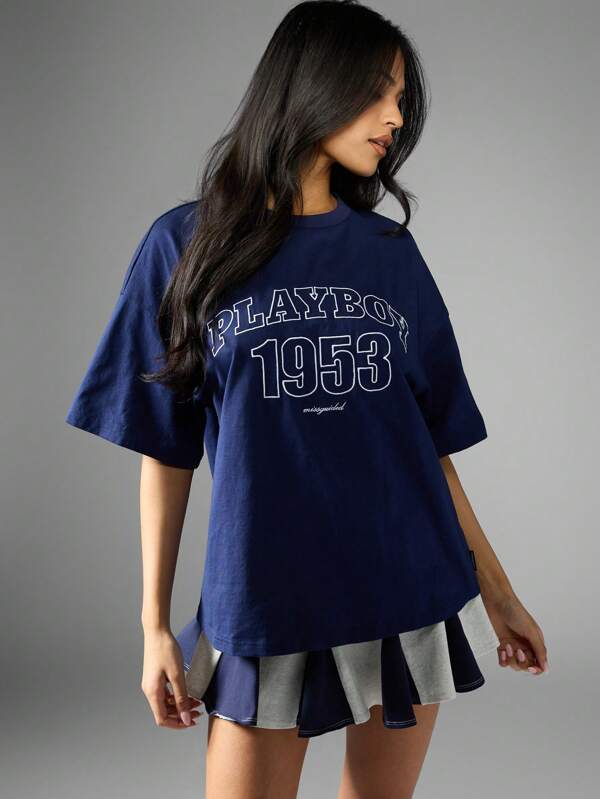 Missguided Missguided X Playboy Vintage Oversize Bunny Print Women T-Shirt
