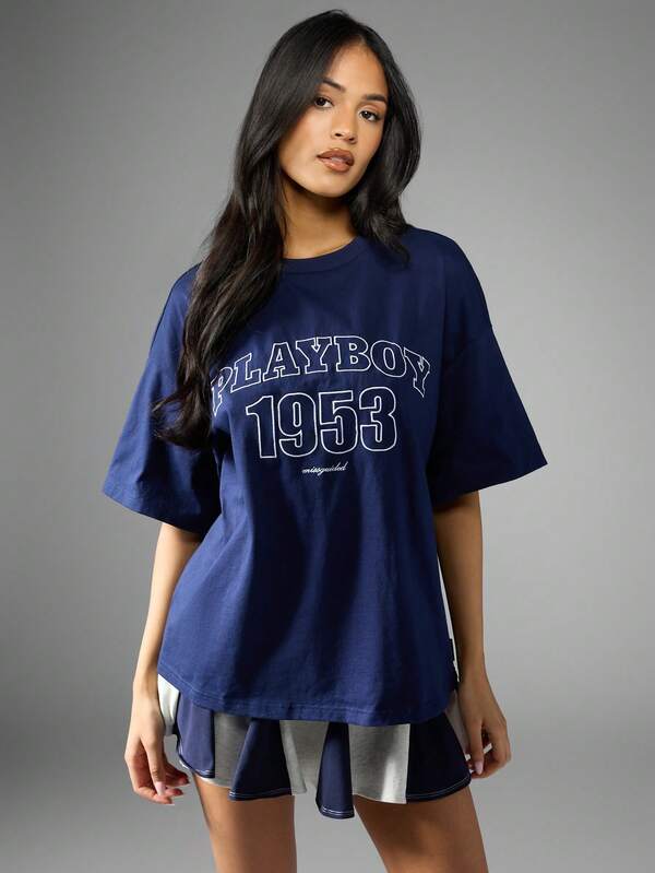 Missguided Missguided X Playboy Vintage Oversize Bunny Print Women T-Shirt