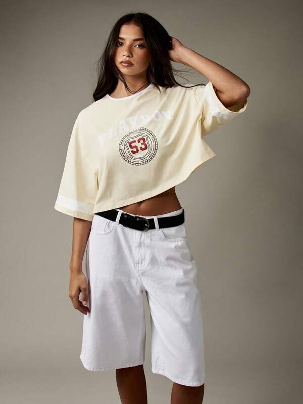 Missguided Missguided X Playboy Vintage Style Varsity Crop T-Shirt