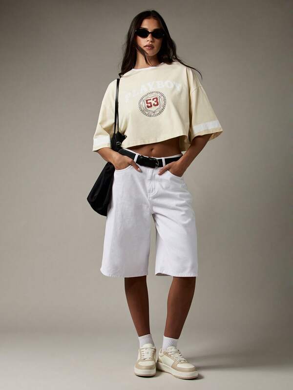 Missguided Missguided X Playboy Vintage Style Varsity Crop T-Shirt