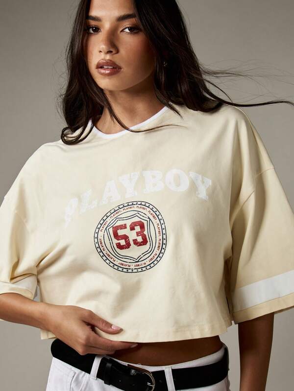 missguided Missguided x Playboy Vintage Style Varsity Crop T-Shirt