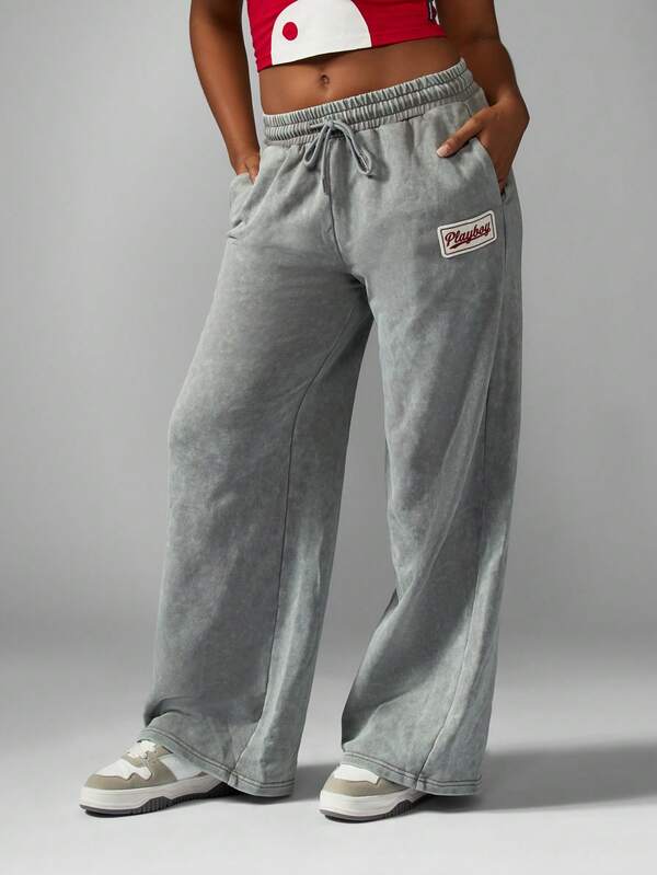 Missguided Missguided X Playboy Washed Wide Leg Joggers With Drawstring