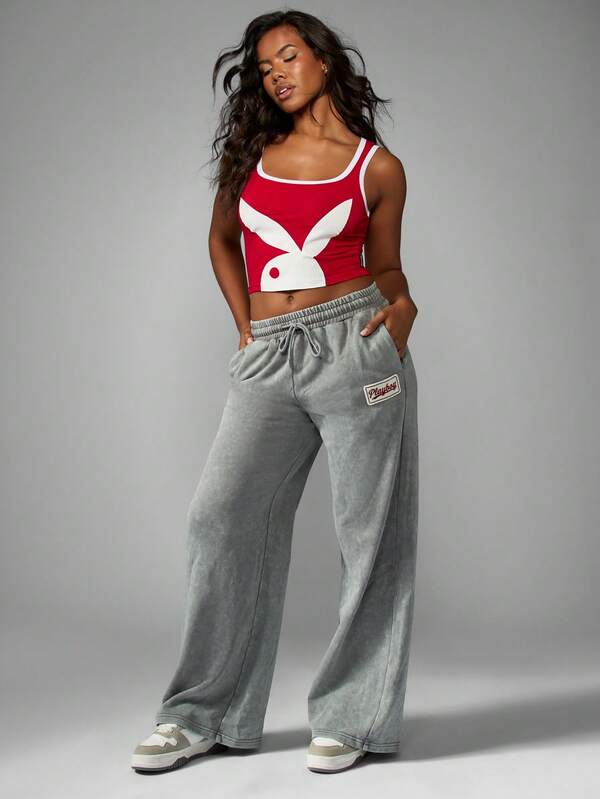 Missguided Missguided X Playboy Washed Wide Leg Joggers With Drawstring