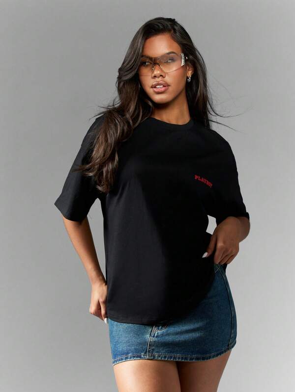 Missguided Missguided X Playboy Western Cowboy Boots Graphic Oversized Cotton T-Shirt
