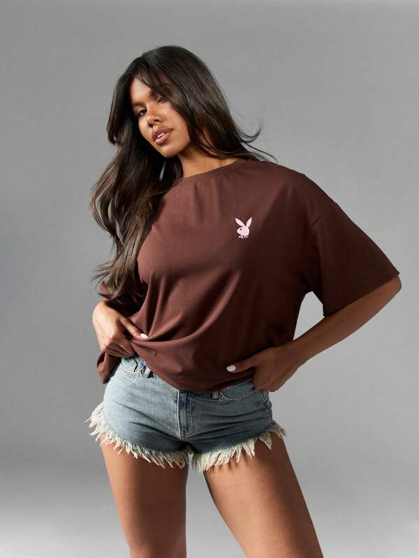 Missguided Missguided X Playboy Western Graphic Cotton Oversized Short Sleeve T-Shirt