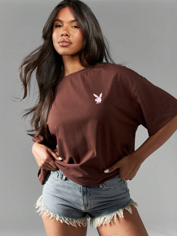 Missguided Missguided X Playboy Western Graphic Cotton Oversized Short Sleeve T-Shirt