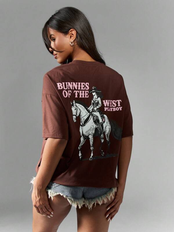 missguided Missguided x Playboy Western Graphic Cotton Oversized Short Sleeve T-Shirt