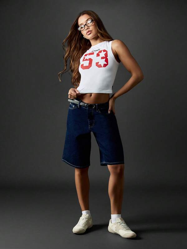 Missguided Missguided X Playboy White Athletic Cropped Tank Top With Varsity Number Print