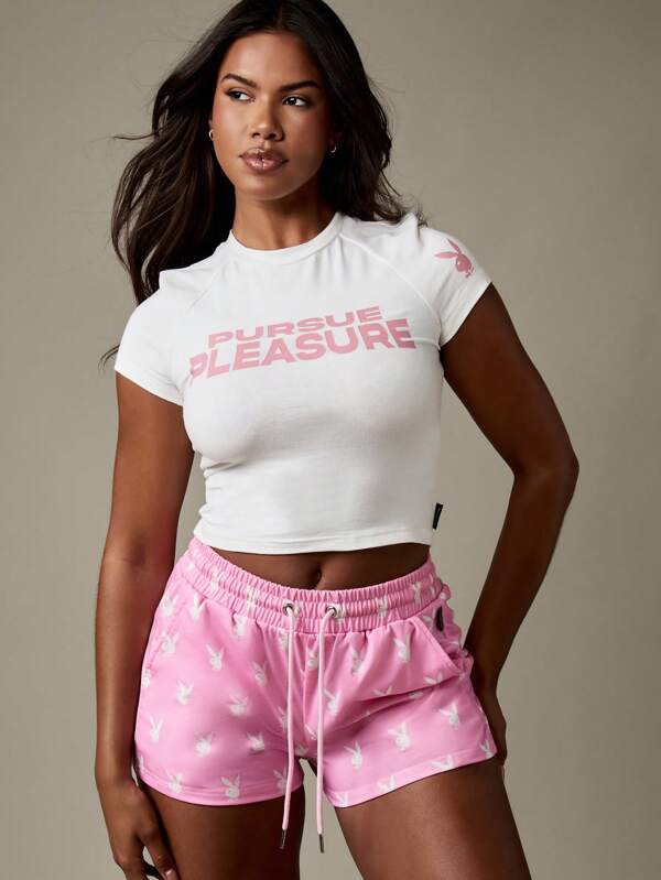 missguided Missguided x Playboy White Cropped T-Shirt With Pink Text Print