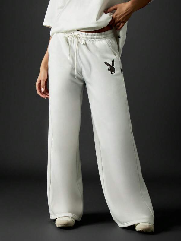 Missguided Missguided X Playboy White Wide Leg Joggers With Logo