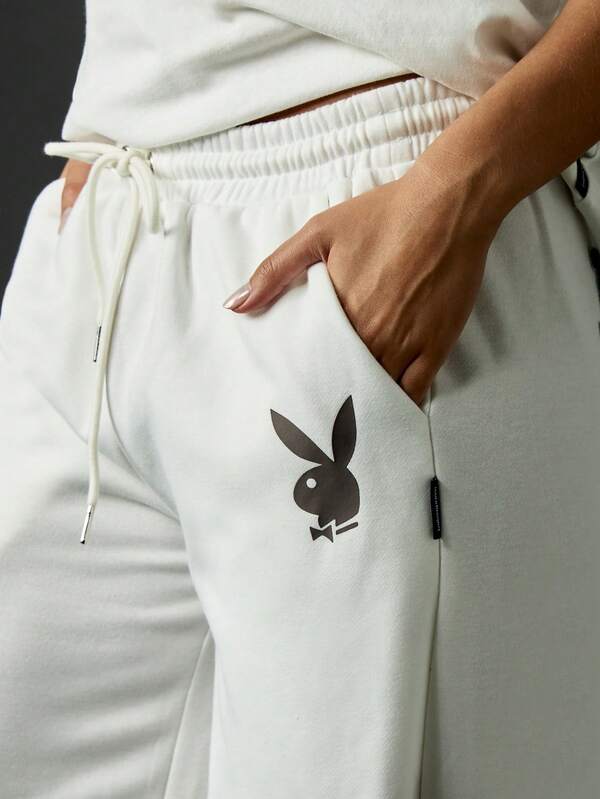 Missguided Missguided X Playboy White Wide Leg Joggers With Logo