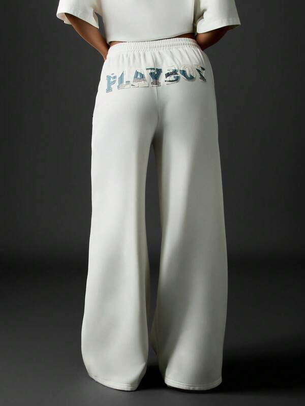 missguided Missguided x Playboy White Wide Leg Joggers With Logo
