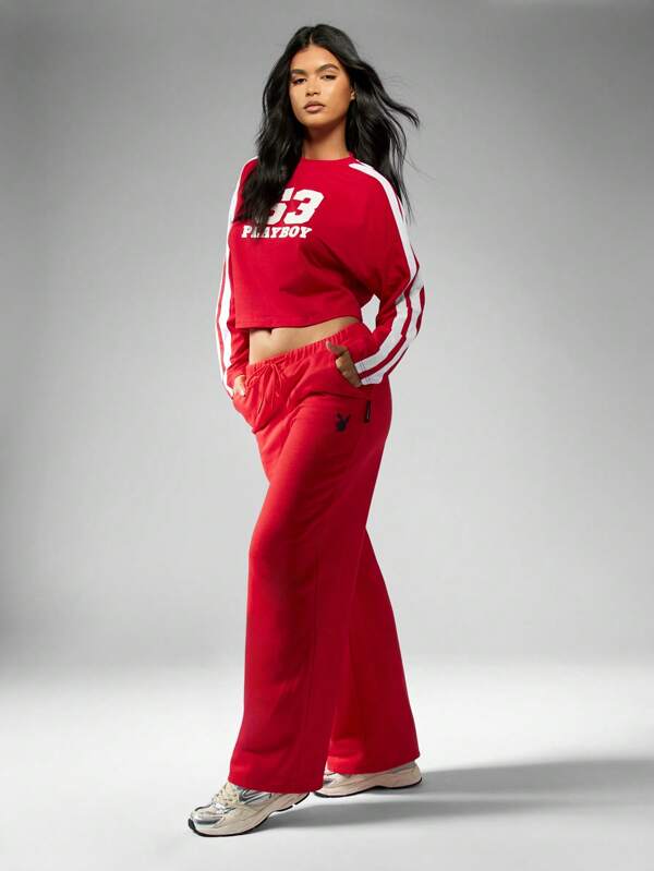 Missguided Missguided X Playboy Wide Leg Athleisure Jogger Sweatpants