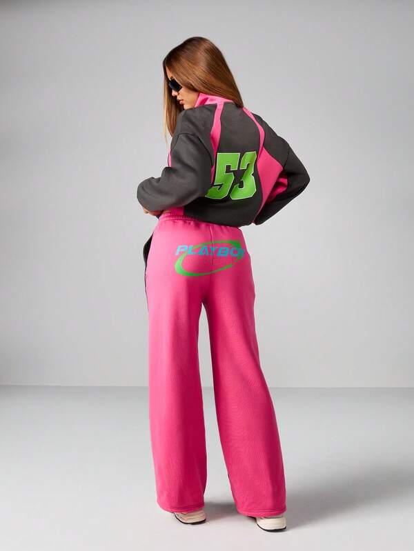 Missguided Missguided X Playboy Wide Leg Color Block Joggers With Drawstring Waist