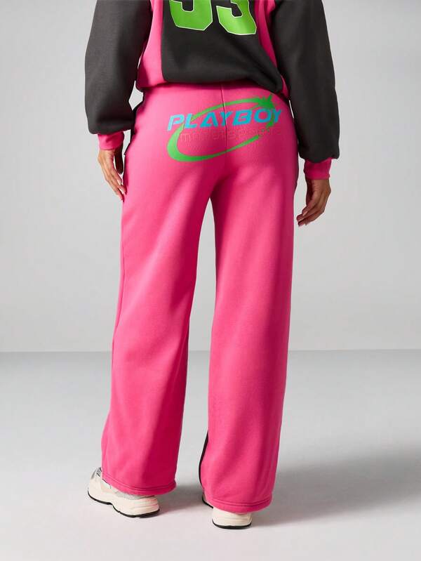 missguided Missguided x Playboy Wide Leg Color Block Joggers With Drawstring Waist