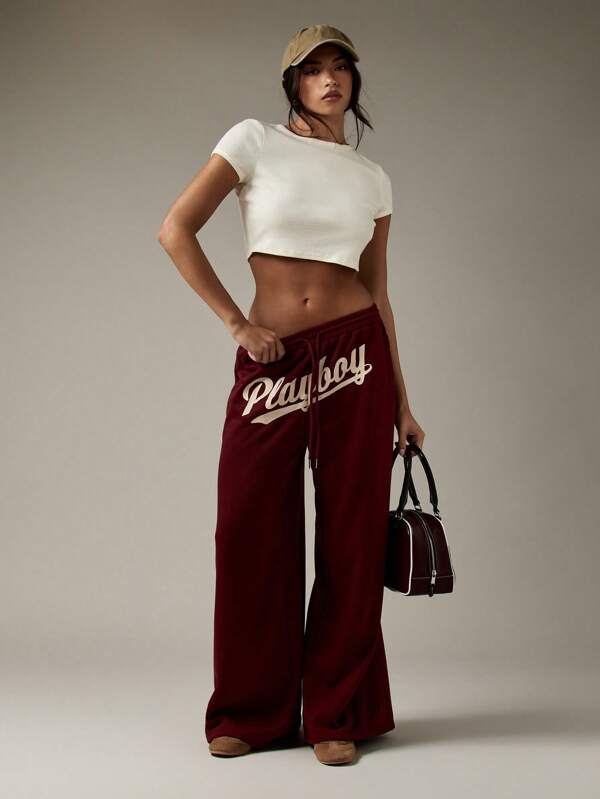 Missguided Missguided X Playboy Wide Leg Comfortable Sweatpants With Drawstring Waist